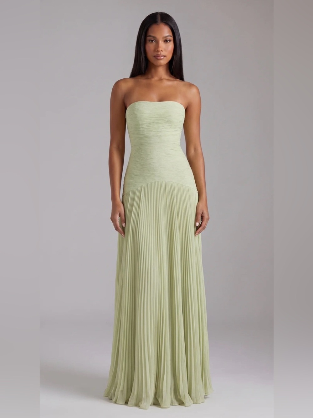 Savine the Label Forest Maxi Dress Strapless Pleated Maxi Dress in Sage Green